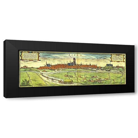 Ribe Denmark Black Modern Wood Framed Art Print with Double Matting by Hogenberg, Braun
