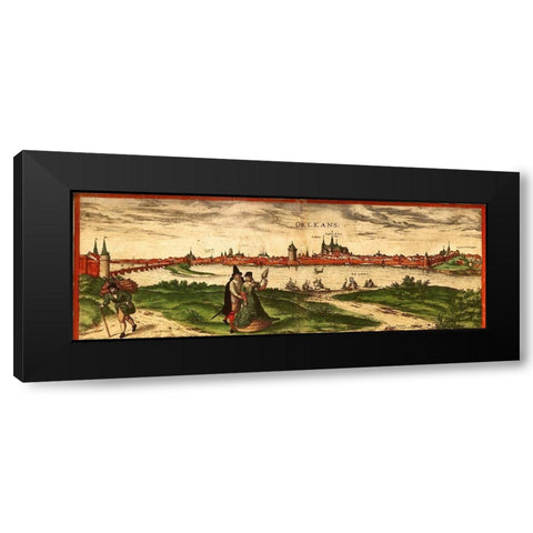 Orleans France Black Modern Wood Framed Art Print with Double Matting by Hogenberg, Braun