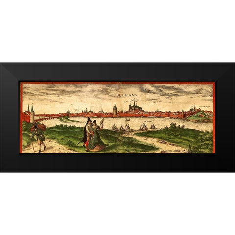 Orleans France Black Modern Wood Framed Art Print by Hogenberg, Braun