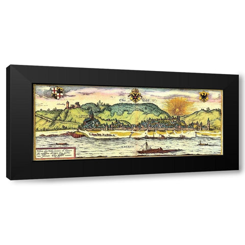Oberwesel Germany Black Modern Wood Framed Art Print with Double Matting by Hogenberg, Braun