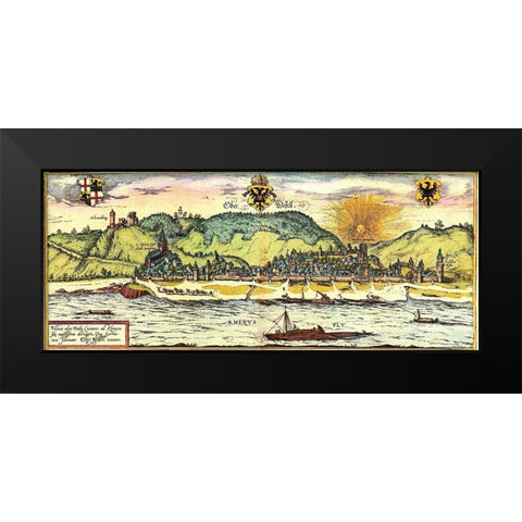 Oberwesel Germany Black Modern Wood Framed Art Print by Hogenberg, Braun