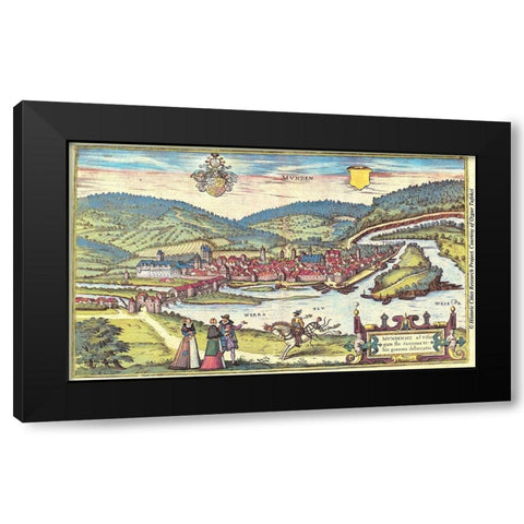 Munt Munden Switzerland Black Modern Wood Framed Art Print with Double Matting by Hogenberg, Braun