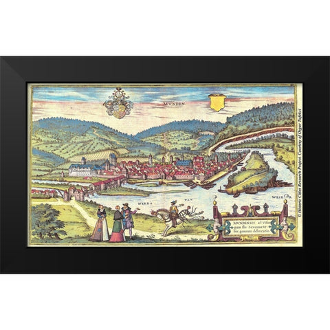 Munt Munden Switzerland Black Modern Wood Framed Art Print by Hogenberg, Braun
