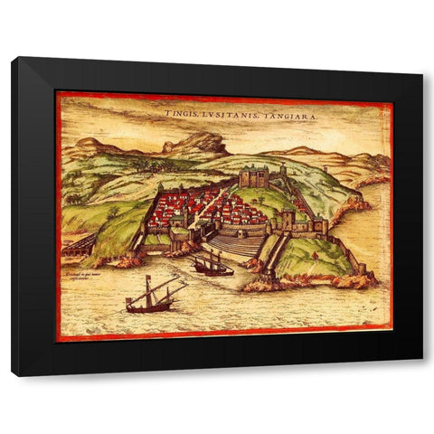 Tangiers Morocco Black Modern Wood Framed Art Print by Hogenberg, Braun