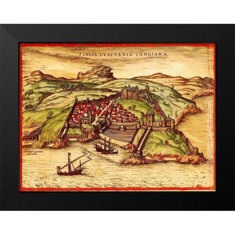 Tangiers Morocco Black Modern Wood Framed Art Print by Hogenberg, Braun