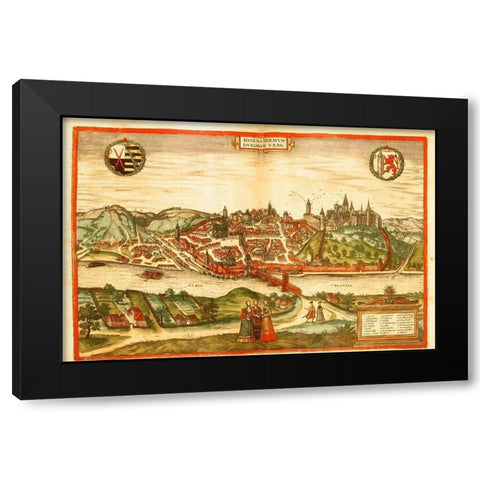 Meissen Germany Black Modern Wood Framed Art Print by Hogenberg, Braun