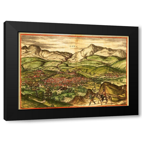 Loja Granada Spain Black Modern Wood Framed Art Print with Double Matting by Hogenberg, Braun