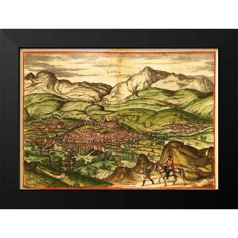 Loja Granada Spain Black Modern Wood Framed Art Print by Hogenberg, Braun