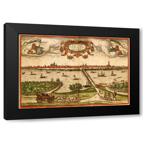 Kampan Germany Black Modern Wood Framed Art Print with Double Matting by Hogenberg, Braun