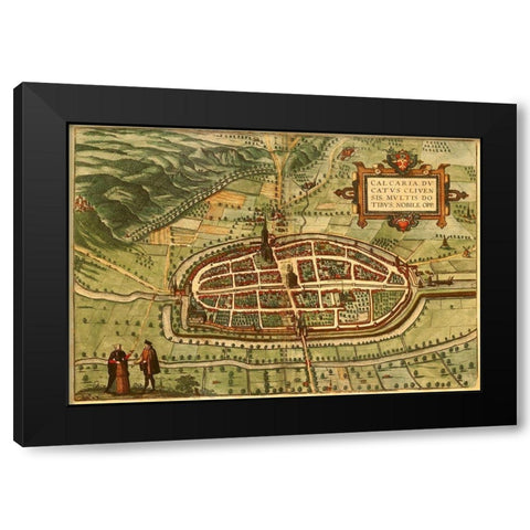 Kalkar Germany Black Modern Wood Framed Art Print with Double Matting by Hogenberg, Braun