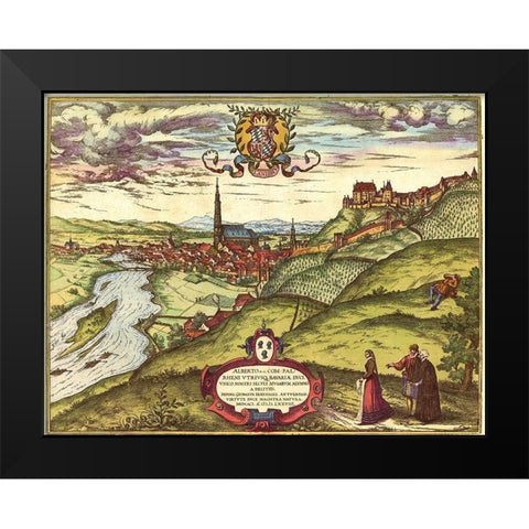 Landshut Germany Black Modern Wood Framed Art Print by Hogenberg, Braun