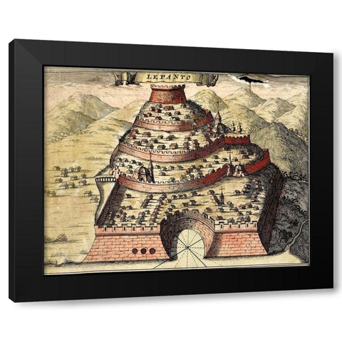Lepanto Greece Black Modern Wood Framed Art Print with Double Matting by Hogenberg, Braun