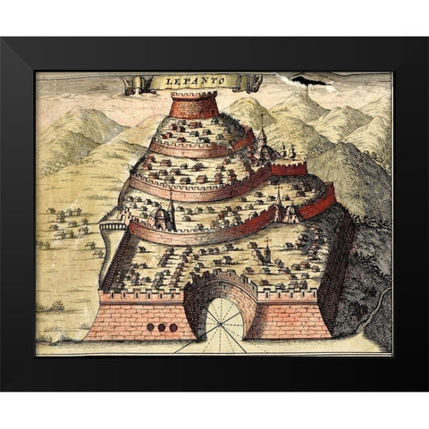 Lepanto Greece Black Modern Wood Framed Art Print by Hogenberg, Braun