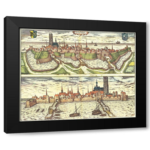 Harderwijk Netherlands Holland Black Modern Wood Framed Art Print with Double Matting by Hogenberg, Braun