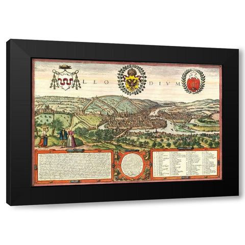 Liege Belgium Black Modern Wood Framed Art Print by Hogenberg, Braun