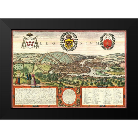 Liege Belgium Black Modern Wood Framed Art Print by Hogenberg, Braun