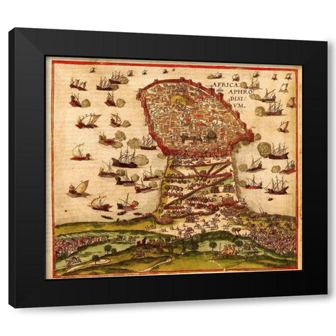 Mahdia Tunisia Black Modern Wood Framed Art Print by Hogenberg, Braun
