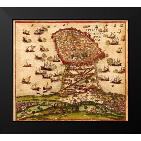 Mahdia Tunisia Black Modern Wood Framed Art Print by Hogenberg, Braun