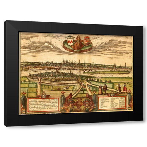 Maastricht Netherlands Holland Black Modern Wood Framed Art Print with Double Matting by Hogenberg, Braun