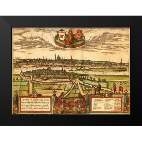 Maastricht Netherlands Holland Black Modern Wood Framed Art Print by Hogenberg, Braun