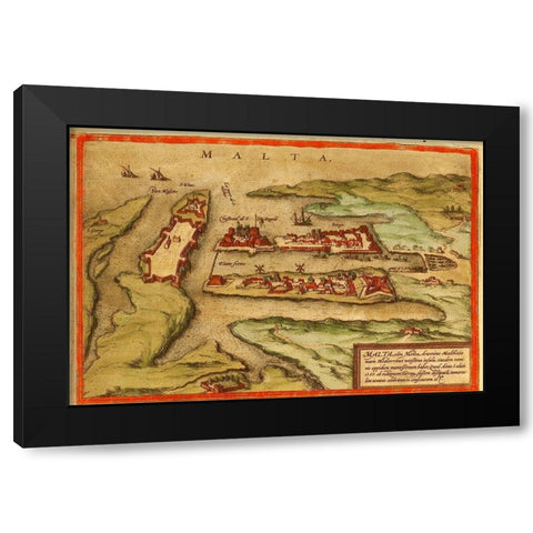 Malta Black Modern Wood Framed Art Print by Hogenberg, Braun