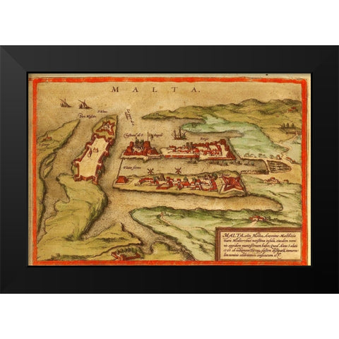 Malta Black Modern Wood Framed Art Print by Hogenberg, Braun