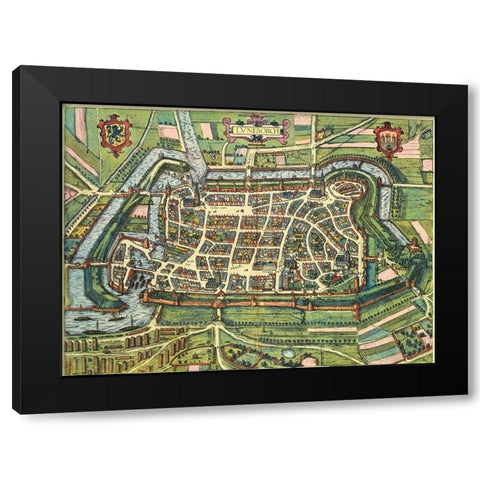 Edinburgh Scotland Black Modern Wood Framed Art Print with Double Matting by Hogenberg, Braun