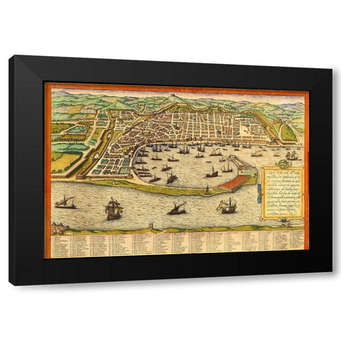 Messina Italy Black Modern Wood Framed Art Print with Double Matting by Hogenberg, Braun