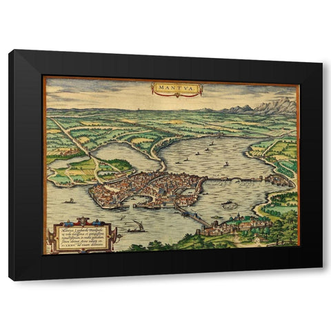 Mantua Italy Black Modern Wood Framed Art Print with Double Matting by Hogenberg, Braun
