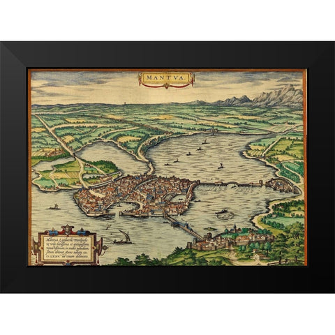 Mantua Italy Black Modern Wood Framed Art Print by Hogenberg, Braun