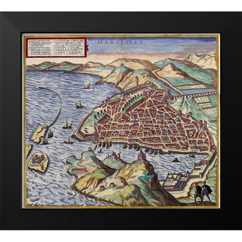 Marseille France Black Modern Wood Framed Art Print by Hogenberg, Braun
