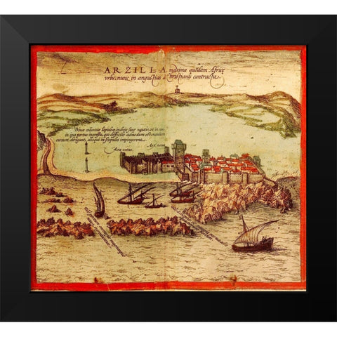 Asilah Morocco Black Modern Wood Framed Art Print by Hogenberg, Braun
