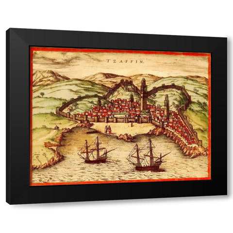 Safi Morocco Black Modern Wood Framed Art Print with Double Matting by Hogenberg, Braun