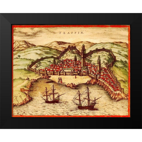 Safi Morocco Black Modern Wood Framed Art Print by Hogenberg, Braun