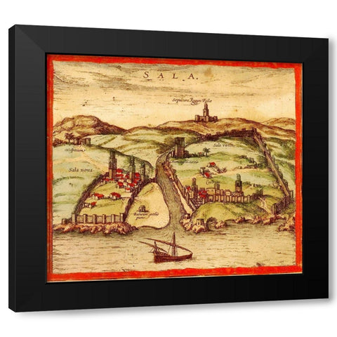 Sale Morocco Black Modern Wood Framed Art Print with Double Matting by Hogenberg, Braun