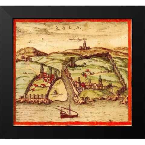 Sale Morocco Black Modern Wood Framed Art Print by Hogenberg, Braun