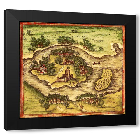 Mozambique Black Modern Wood Framed Art Print with Double Matting by Hogenberg, Braun