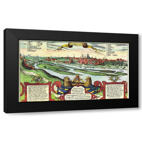 Munich Munchen Germany Black Modern Wood Framed Art Print with Double Matting by Hogenberg, Braun