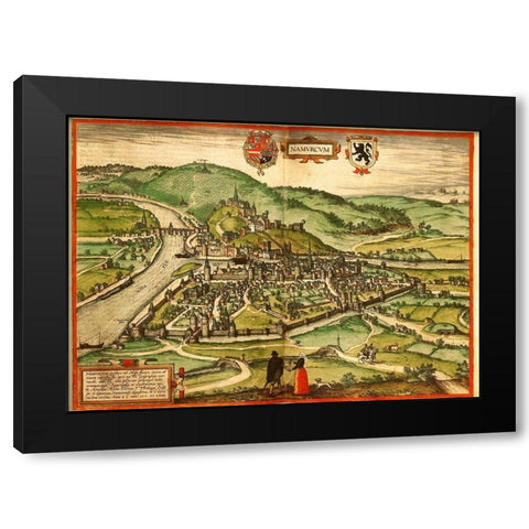 Namur Belgium Black Modern Wood Framed Art Print by Hogenberg, Braun
