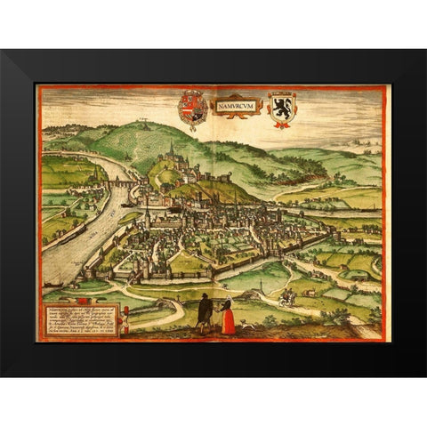 Namur Belgium Black Modern Wood Framed Art Print by Hogenberg, Braun