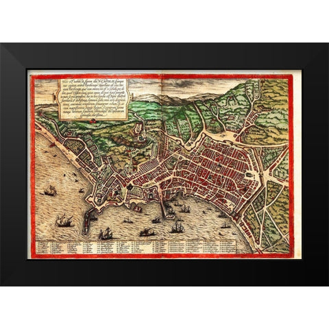 Naples Napoli Italy Black Modern Wood Framed Art Print by Hogenberg, Braun
