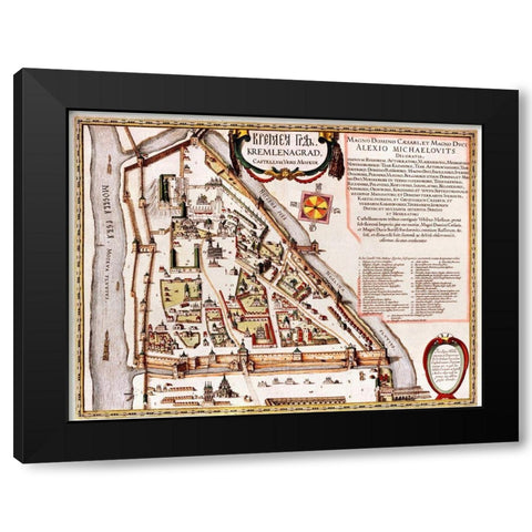Moscow Moskva Russia Black Modern Wood Framed Art Print with Double Matting by Hogenberg, Braun