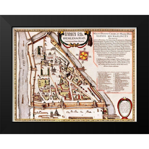 Moscow Moskva Russia Black Modern Wood Framed Art Print by Hogenberg, Braun