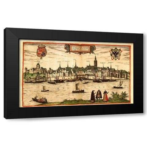 Nijmegen Netherlands Black Modern Wood Framed Art Print with Double Matting by Hogenberg, Braun