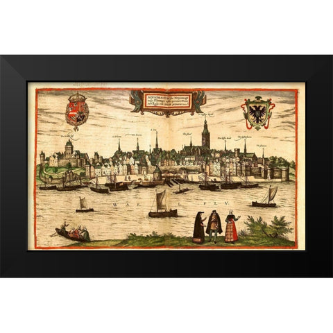 Nijmegen Netherlands Black Modern Wood Framed Art Print by Hogenberg, Braun