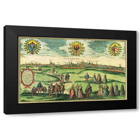 Nurnberg Nuremberg Germany Black Modern Wood Framed Art Print with Double Matting by Hogenberg, Braun