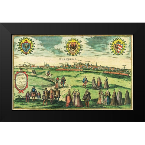 Nurnberg Nuremberg Germany Black Modern Wood Framed Art Print by Hogenberg, Braun
