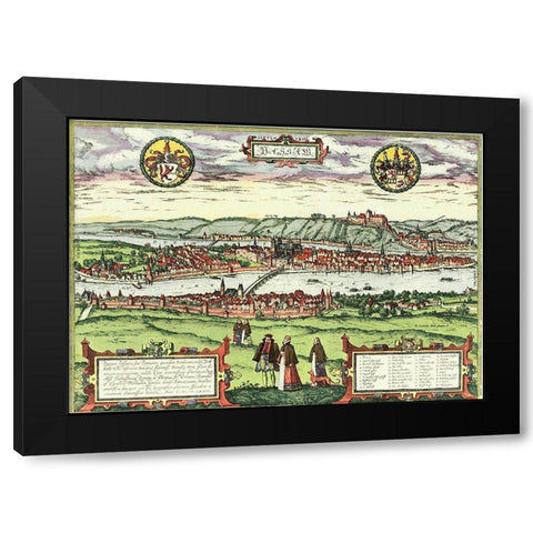 Passau Germany Black Modern Wood Framed Art Print with Double Matting by Hogenberg, Braun