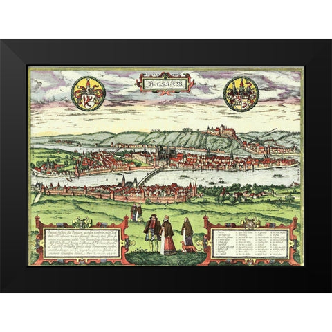 Passau Germany Black Modern Wood Framed Art Print by Hogenberg, Braun
