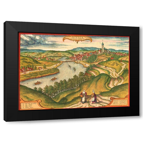 Penig Germany Black Modern Wood Framed Art Print with Double Matting by Hogenberg, Braun